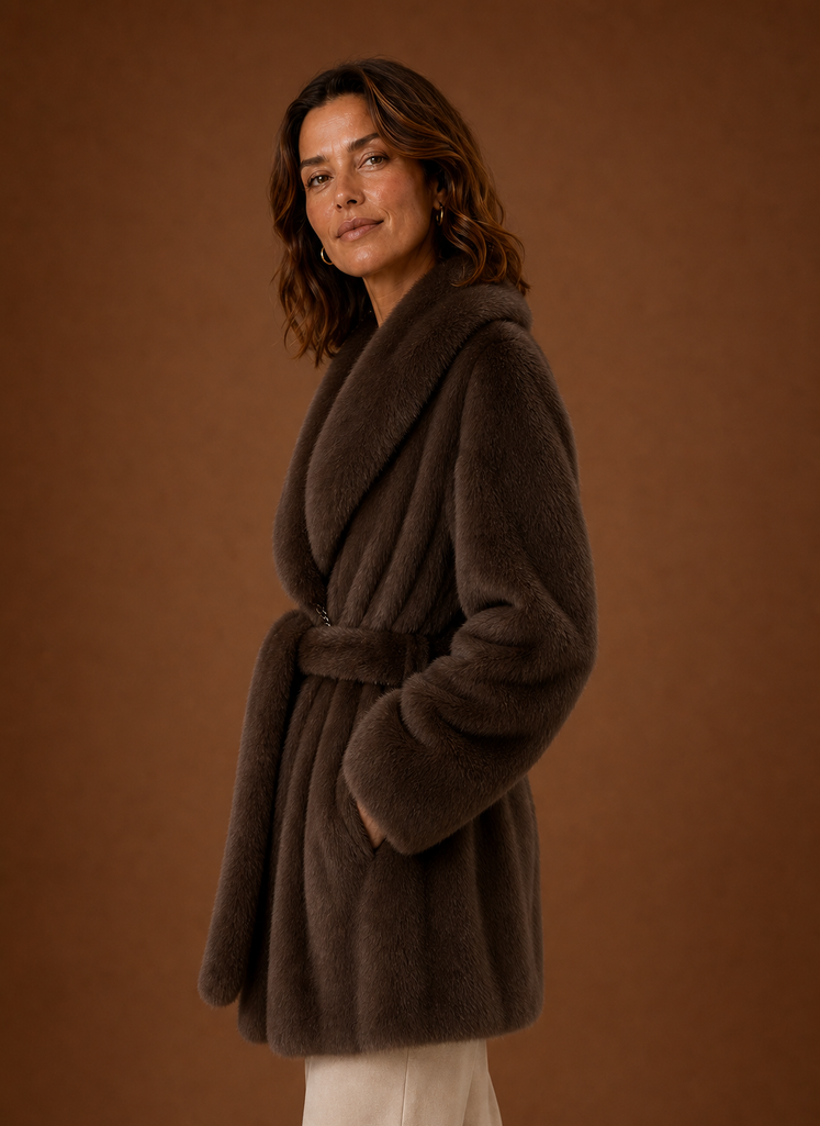 Isabelle – Manteau Long Portefeuille Ceinturé Femme