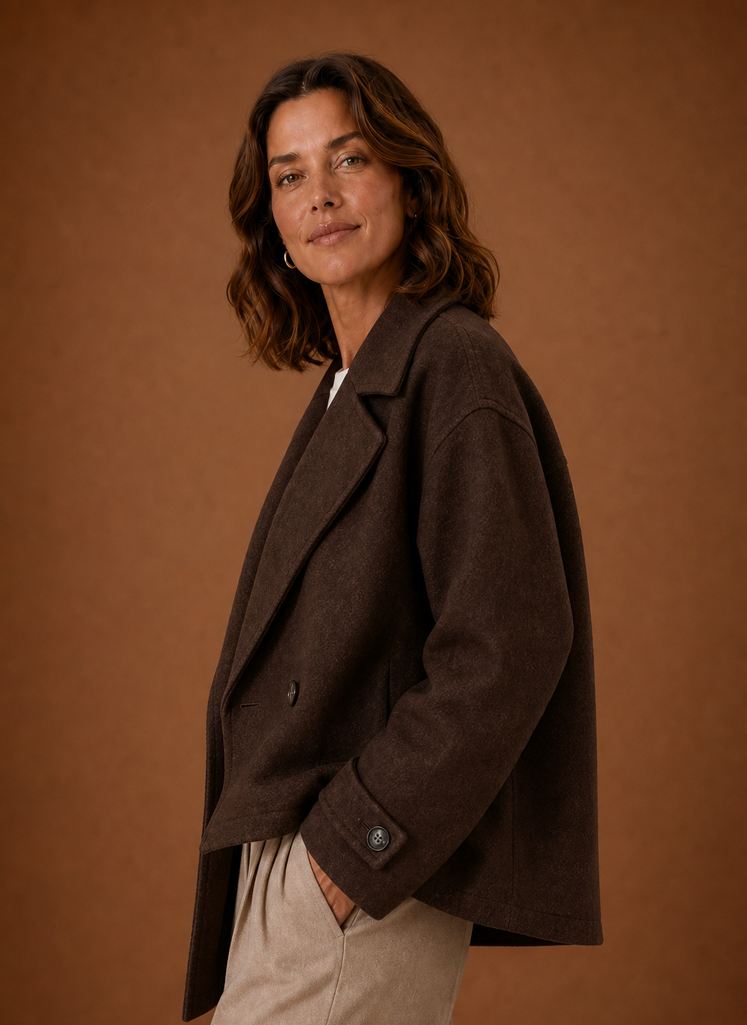 Simone – Manteau Long Ample Boutonné Femme
