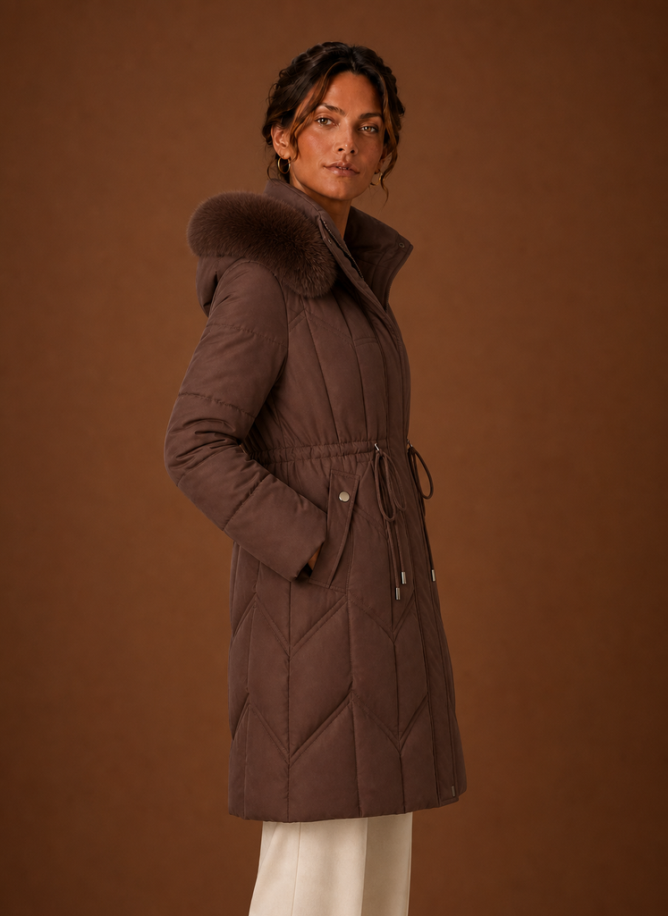 Courchevel – Doudoune Longue Femme Capuche Fausse Fourrure