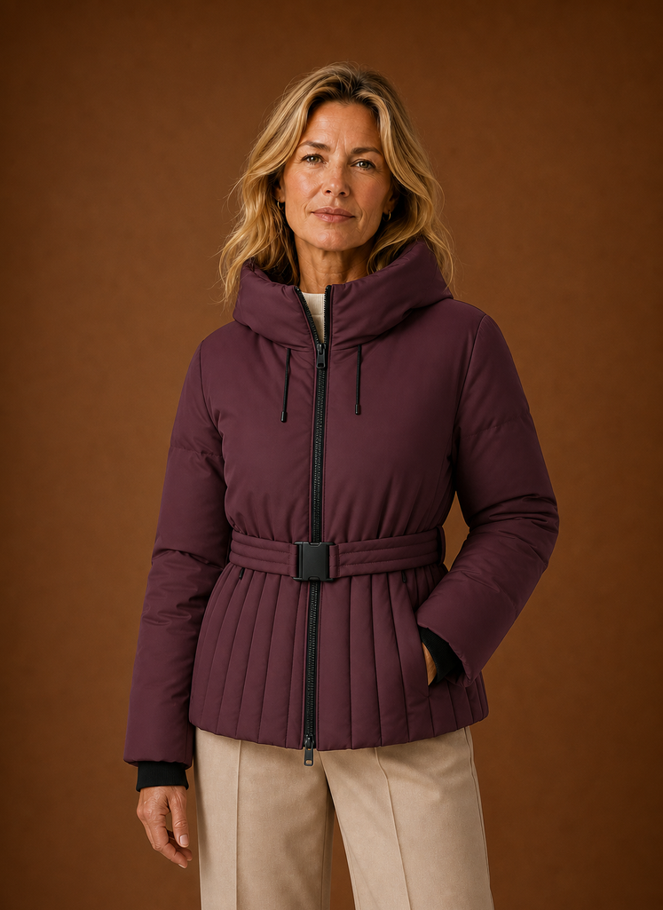 Apolline – Veste Matelassée Ceinturée Femme Détail Plissé