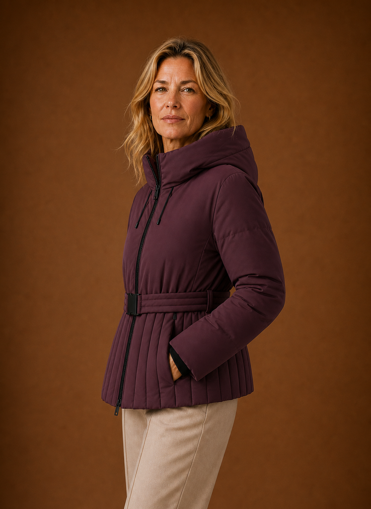 Apolline – Veste Matelassée Ceinturée Femme Détail Plissé