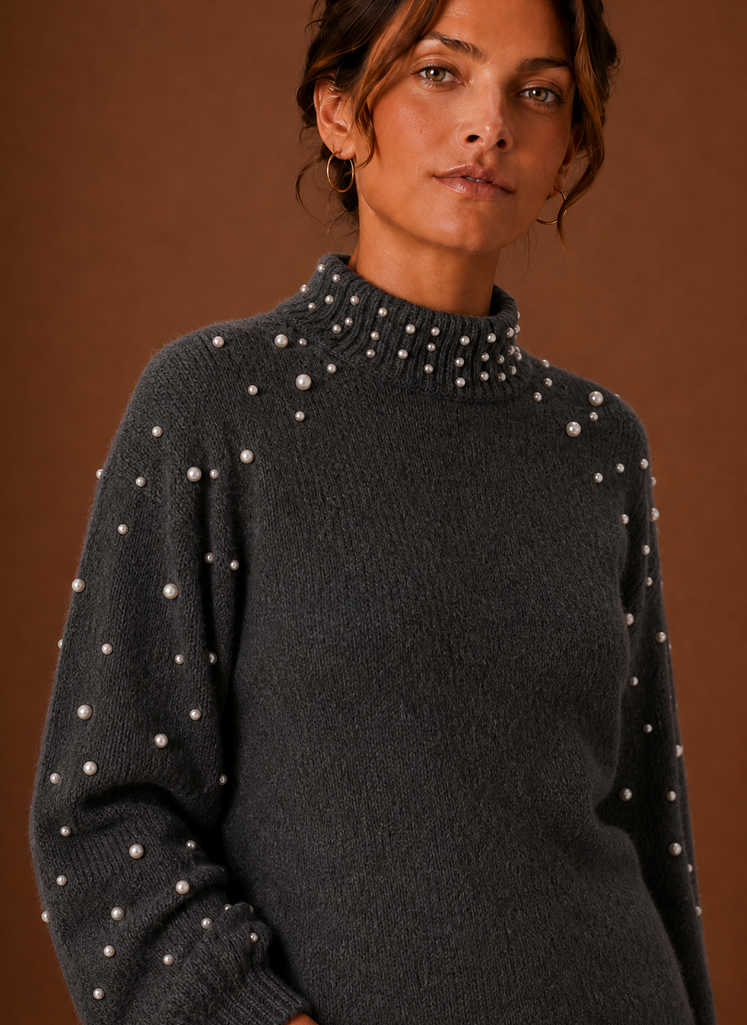Nacre – Pull Femme Orné de Perles