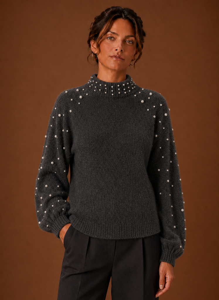 Nacre – Pull Femme Orné de Perles