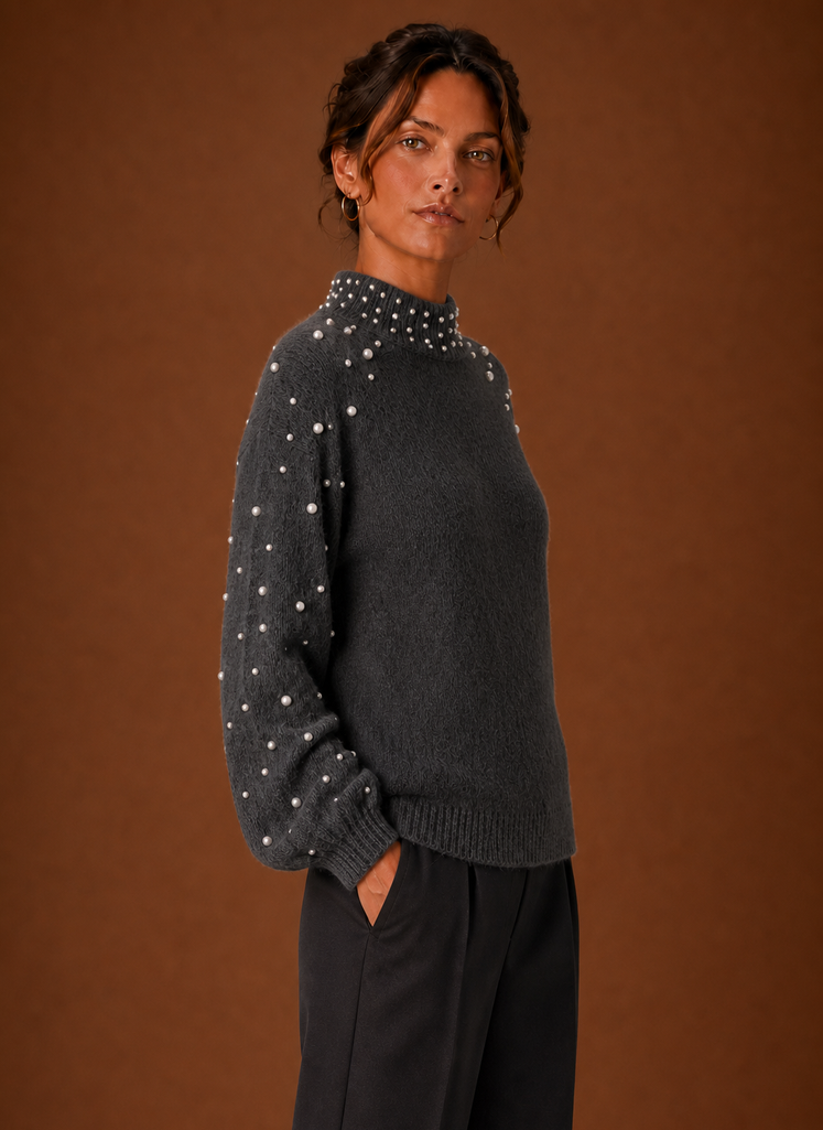 Nacre – Pull Femme Orné de Perles