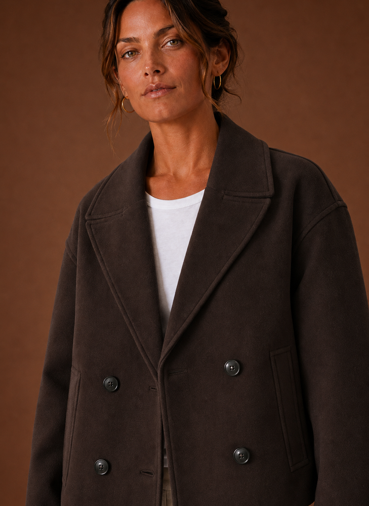 Hortense – Manteau Court Croisé Femme Larges Revers