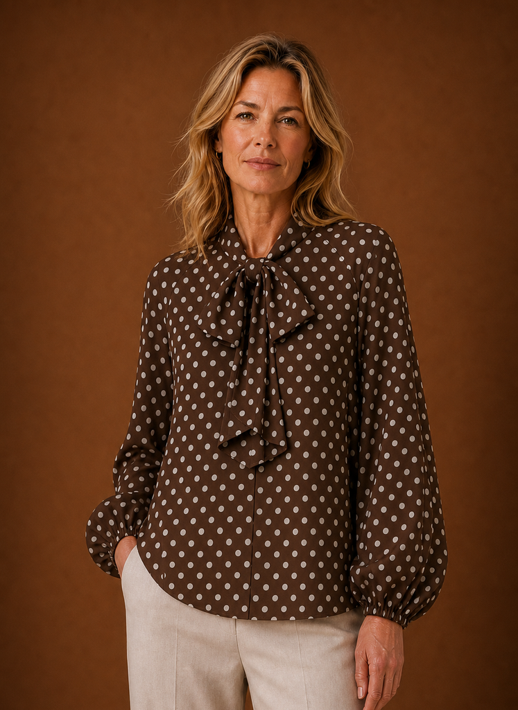 Colette – Chemisier à Pois Femme Manches Longues