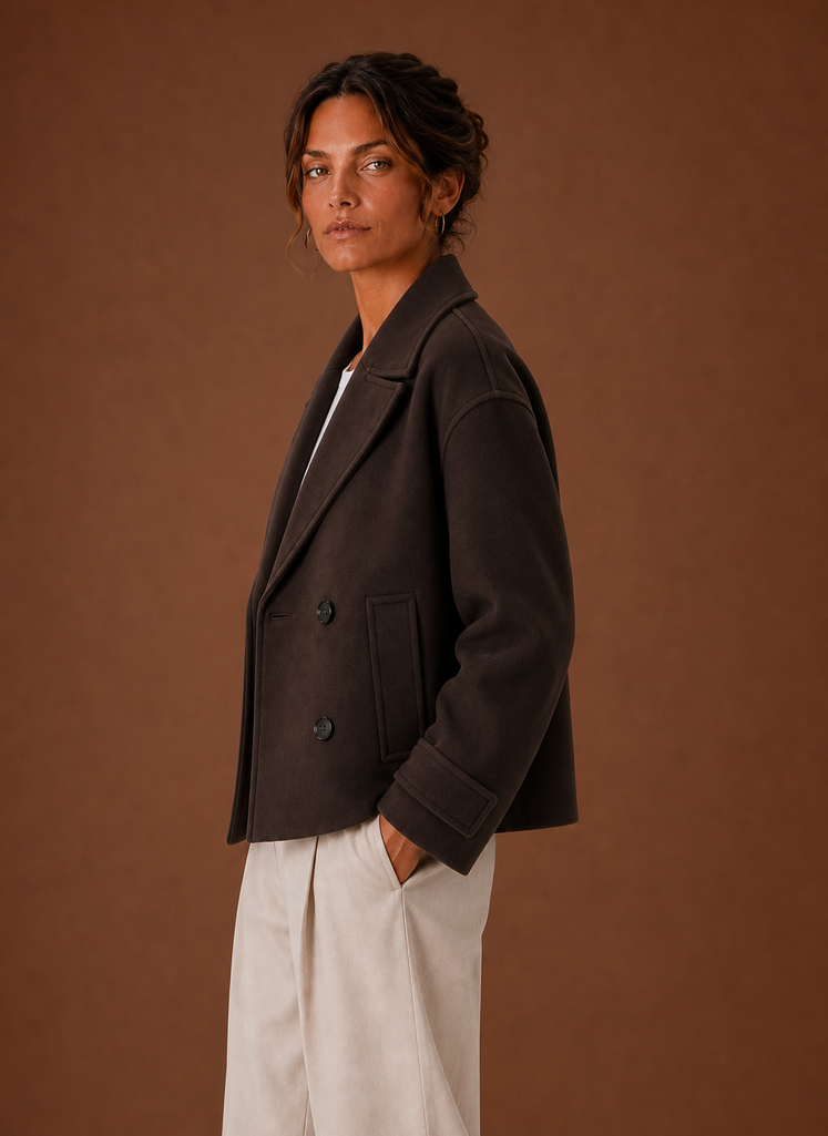 Hortense – Manteau Court Croisé Femme Larges Revers