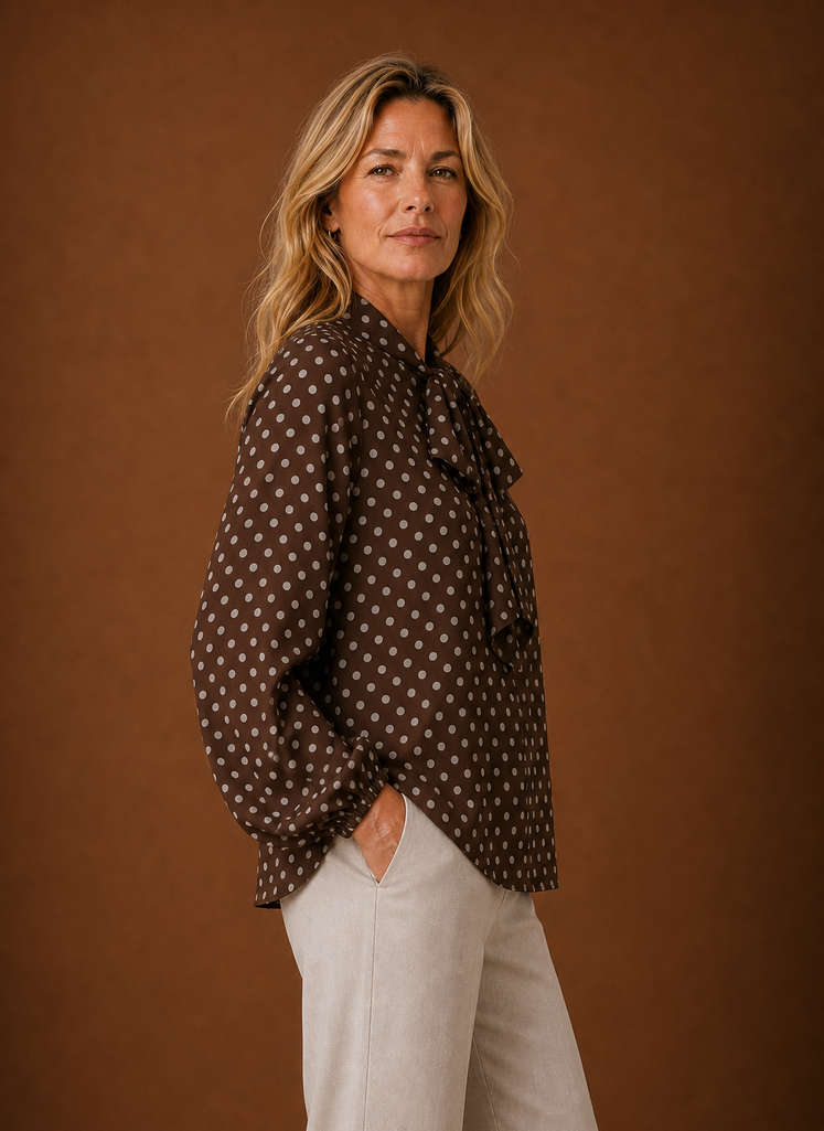Colette – Chemisier à Pois Femme Manches Longues
