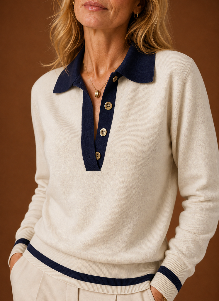 Adèle – Pull Col Polo Femme Patte Boutonnée