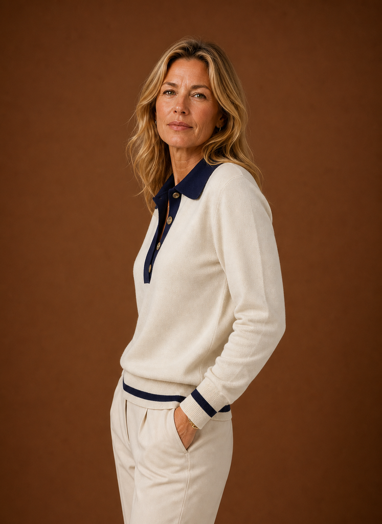 Adèle – Pull Col Polo Femme Patte Boutonnée