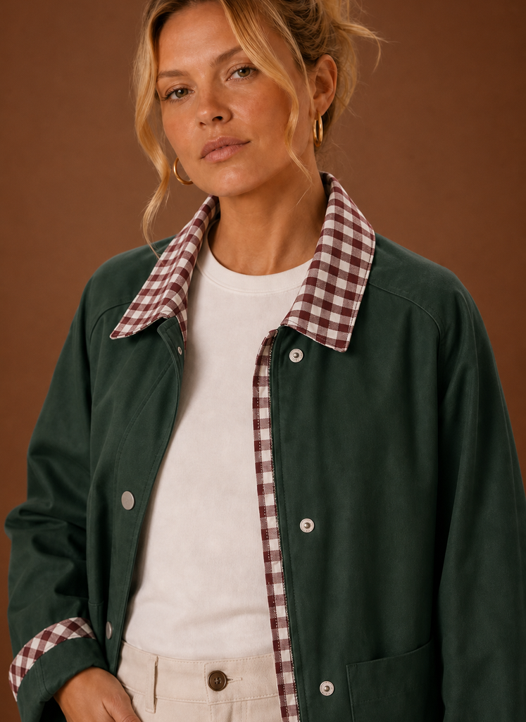 Juliette – Veste Workwear Femme Col Carreaux