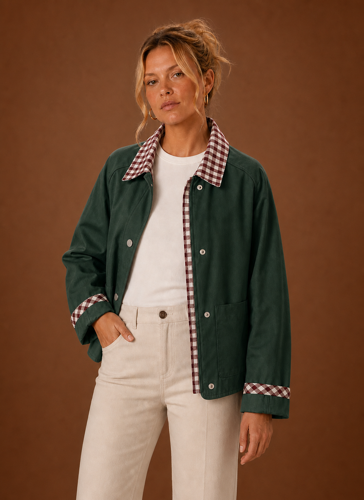 Juliette – Veste Workwear Femme Col Carreaux