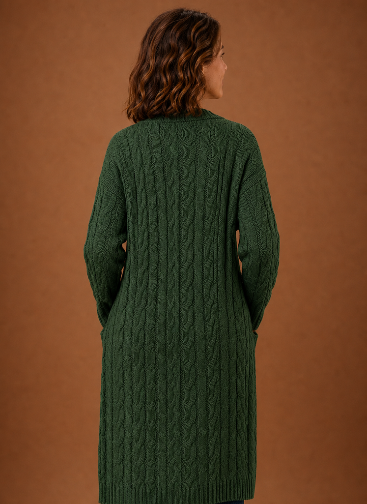 Chalet – Gilet Long à Capuche Maille Torsadée Femme
