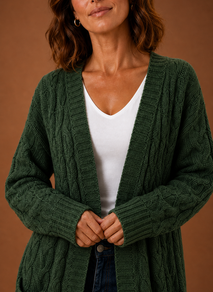 Chalet – Gilet Long à Capuche Maille Torsadée Femme