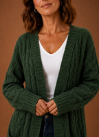 Chalet – Gilet Long à Capuche Maille Torsadée Femme