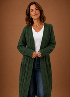 Chalet – Gilet Long à Capuche Maille Torsadée Femme