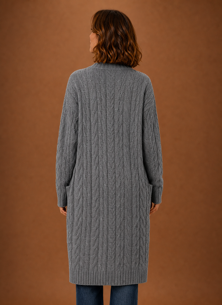 Chalet – Gilet Long à Capuche Maille Torsadée Femme