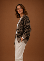 Jaguar – Gilet Léopard Col V Boutonné Femme
