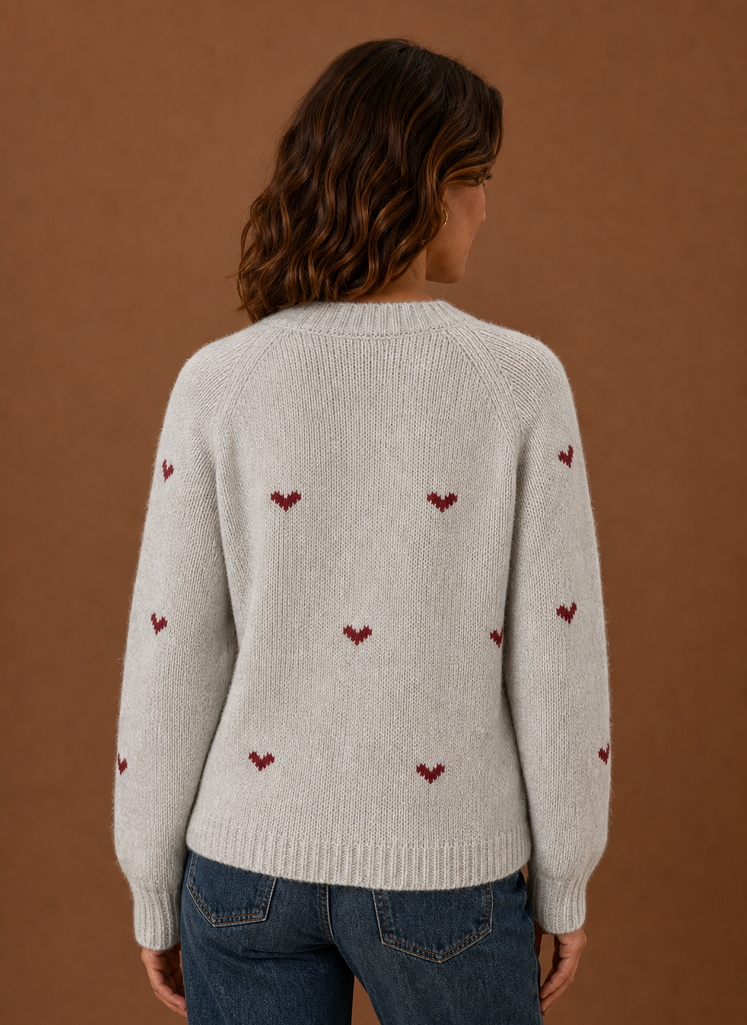 Amour – Pull Col Rond Femme Motif Cœurs