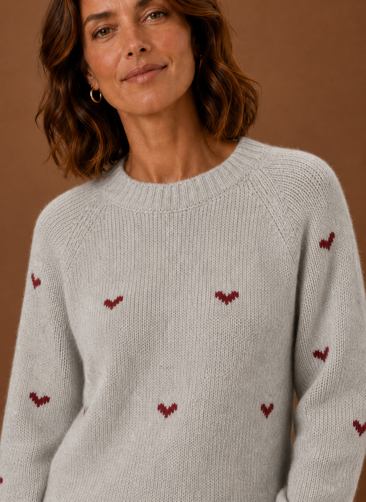 Amour – Pull Col Rond Femme Motif Cœurs