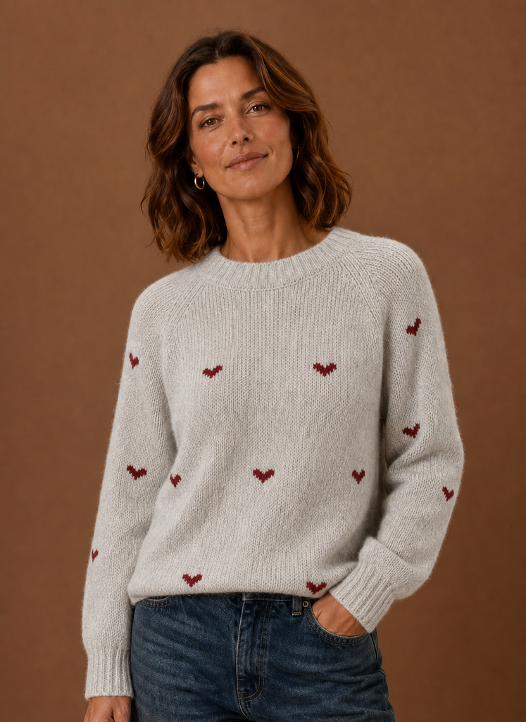 Amour – Pull Col Rond Femme Motif Cœurs