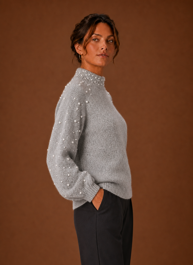 Nacre – Pull Femme Orné de Perles