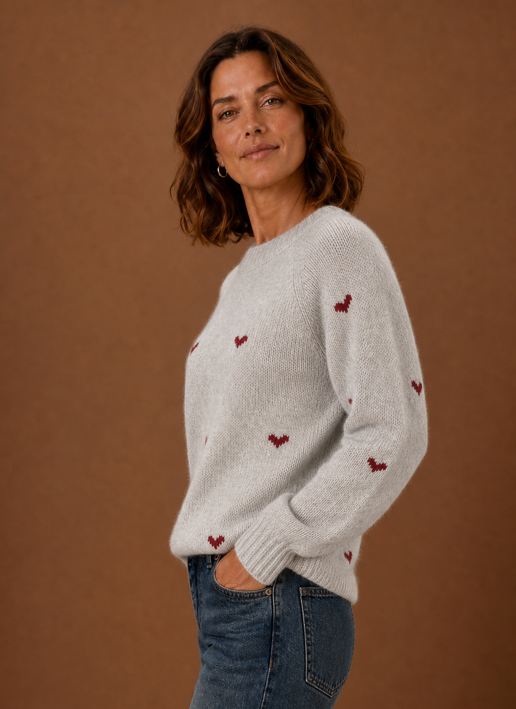 Amour – Pull Col Rond Femme Motif Cœurs