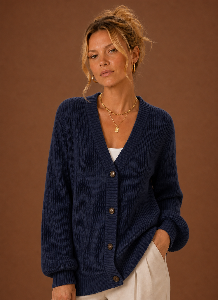 Héloïse – Gilet Col V Boutonné Femme en Maille