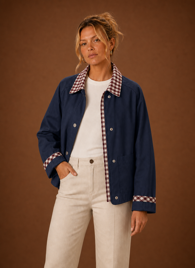 Juliette – Veste Workwear Femme Col Carreaux