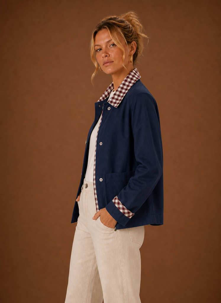 Juliette – Veste Workwear Femme Col Carreaux
