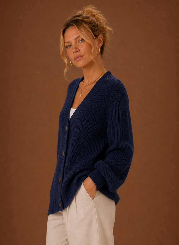 Héloïse – Gilet Col V Boutonné Femme en Maille