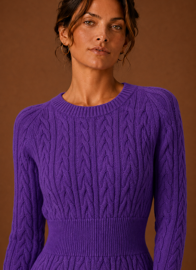 Lise – Robe Pull Courte Maille Torsadée Femme