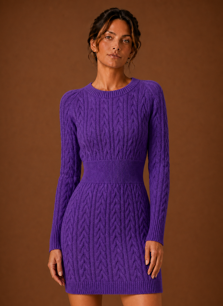 Lise – Robe Pull Courte Maille Torsadée Femme