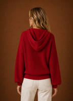 Lucie – Gilet à Capuche Maille Côtelée Femme Boutonné