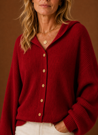 Lucie – Gilet à Capuche Maille Côtelée Femme Boutonné