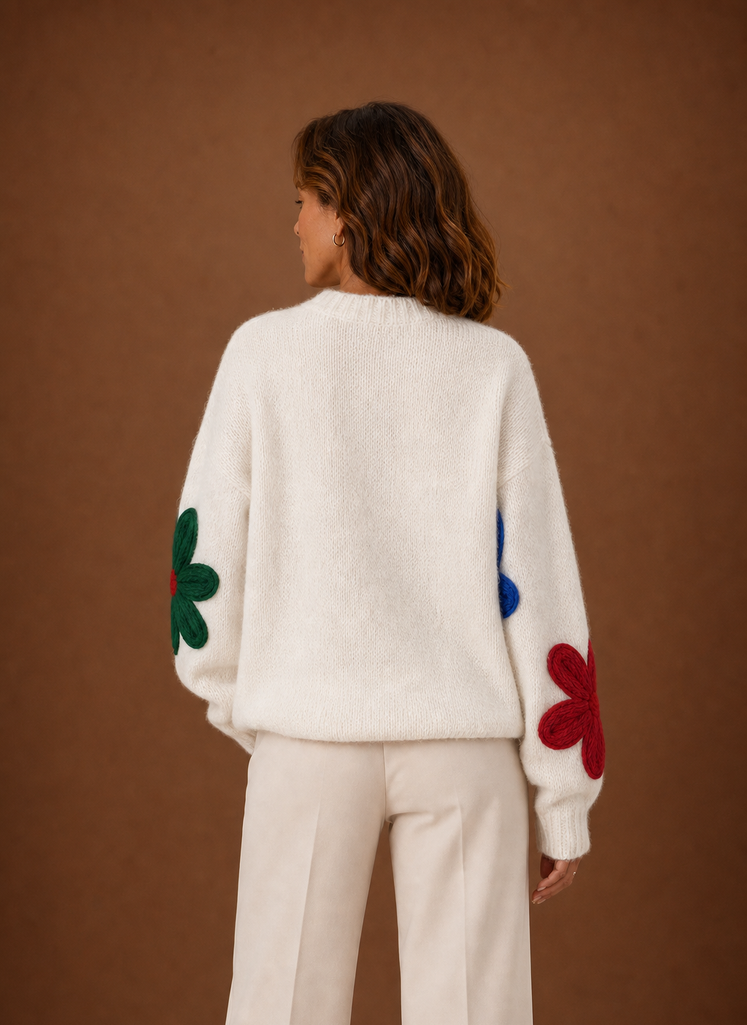 Bouquet – Pull Oversize Femme Maille Fleurie