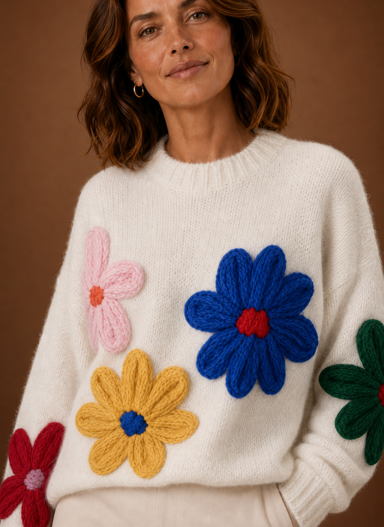 Bouquet – Pull Oversize Femme Maille Fleurie
