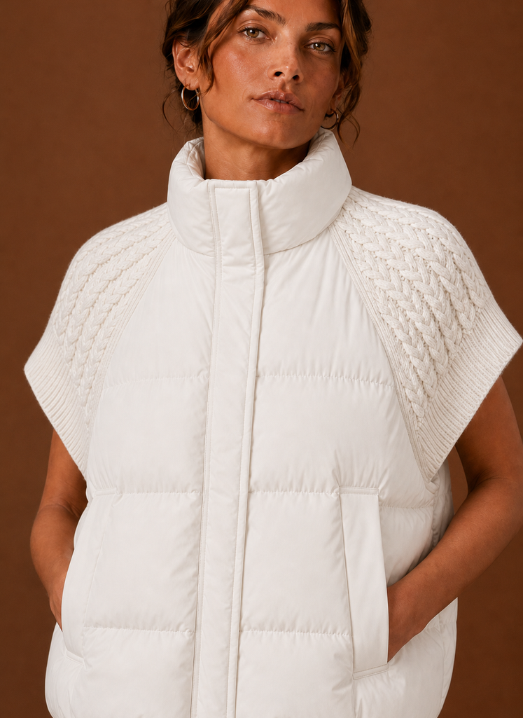 Léa – Gilet Doudoune Sans Manches Femme Épaules en Maille