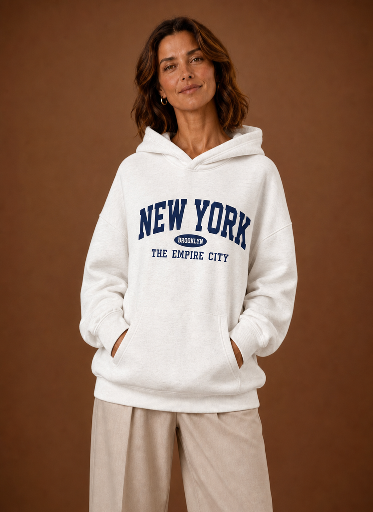 Manhattan – Sweat à Capuche Oversize Femme Imprimé New York