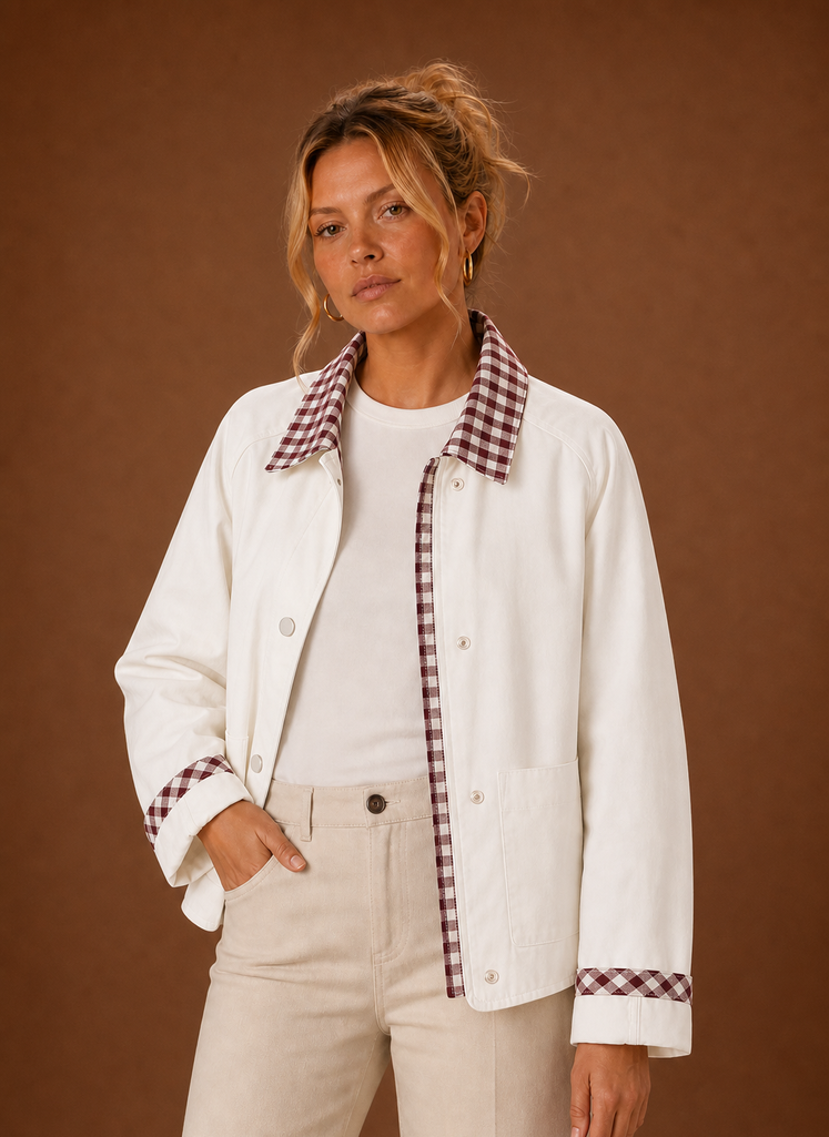 Juliette – Veste Workwear Femme Col Carreaux
