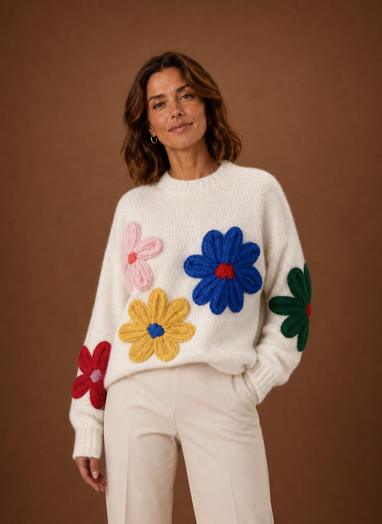 Bouquet – Pull Oversize Femme Maille Fleurie