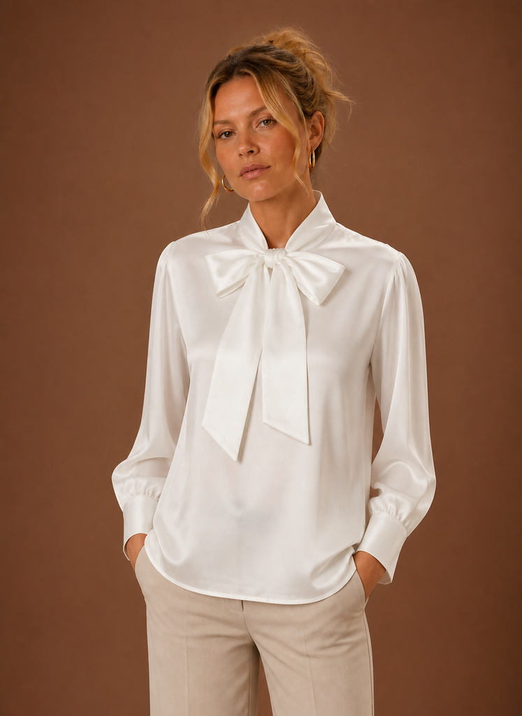 Sophie – Chemisier Effet Satin Femme Col Lavallière