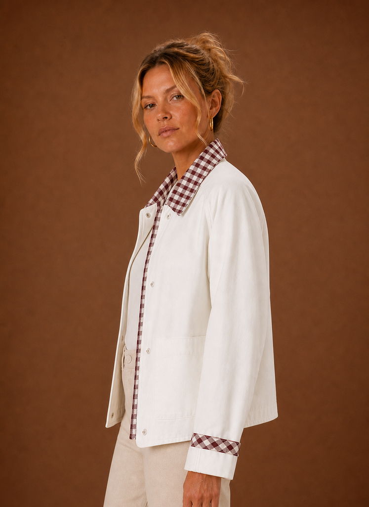 Juliette – Veste Workwear Femme Col Carreaux