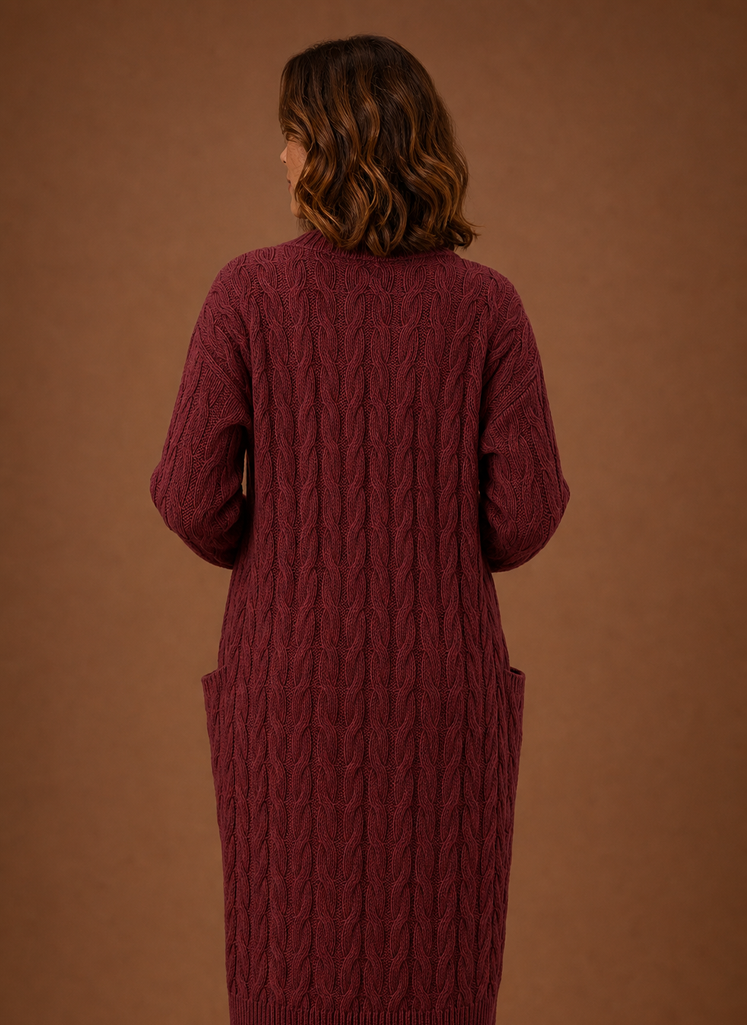 Chalet – Gilet Long à Capuche Maille Torsadée Femme