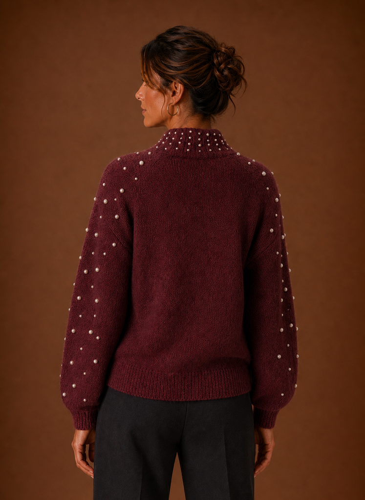 Nacre – Pull Femme Orné de Perles