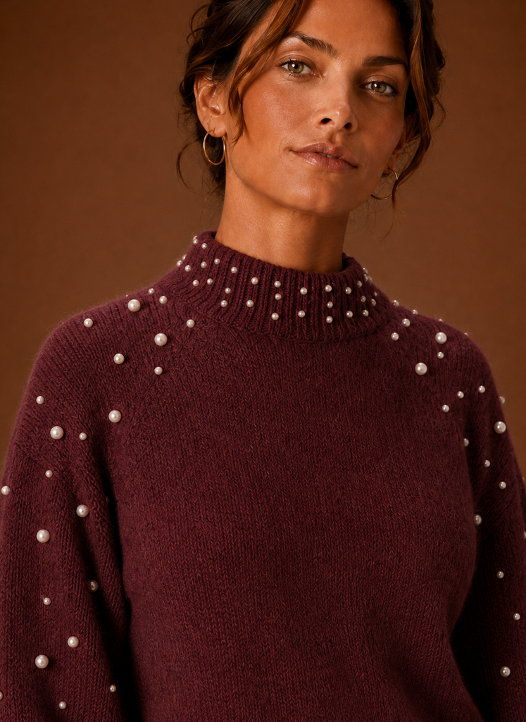 Nacre – Pull Femme Orné de Perles