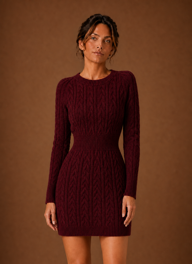 Lise – Robe Pull Courte Maille Torsadée Femme