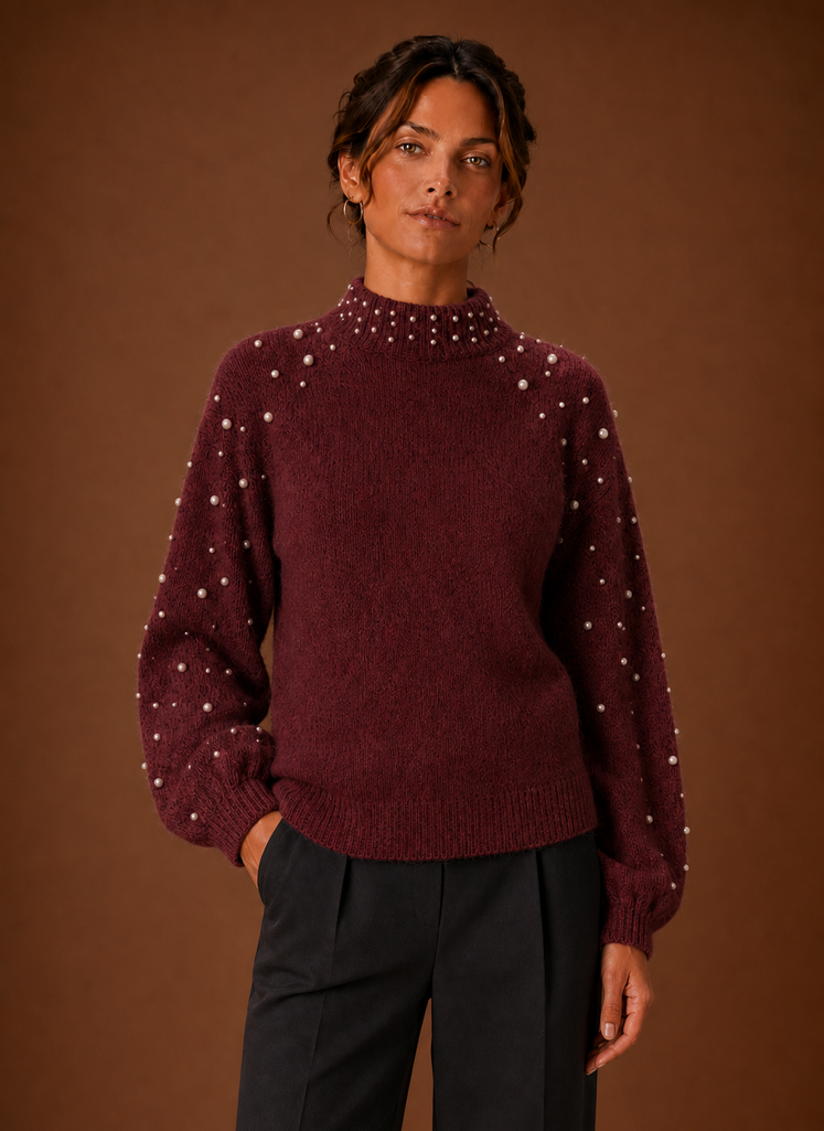 Nacre – Pull Femme Orné de Perles