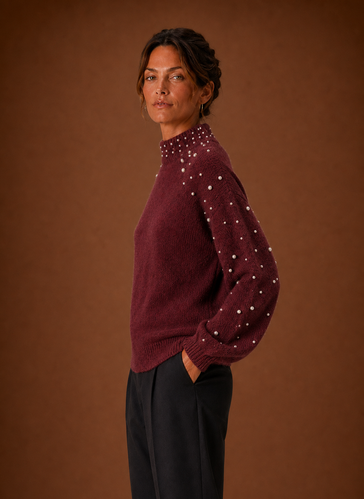 Nacre – Pull Femme Orné de Perles