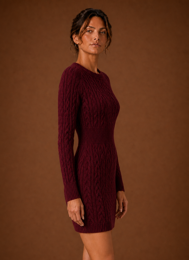 Lise – Robe Pull Courte Maille Torsadée Femme